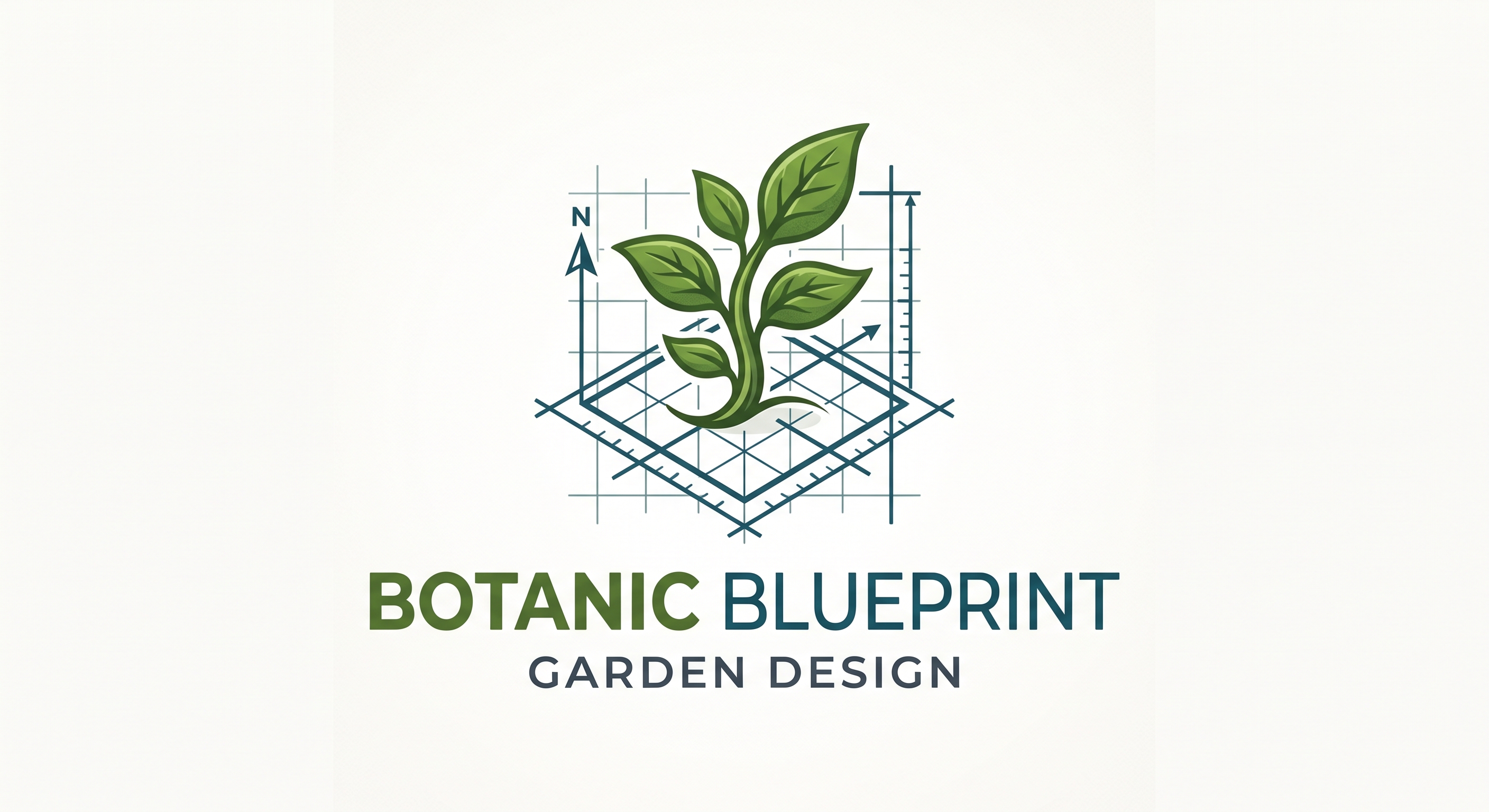 Botanic Blueprint logo — a young sprout growing from a hand-drawn garden blueprint